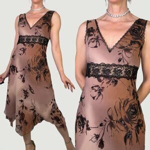 New Adrianna Papell beaded‎ sequin floral silk dress midi lace formal cocktail 8